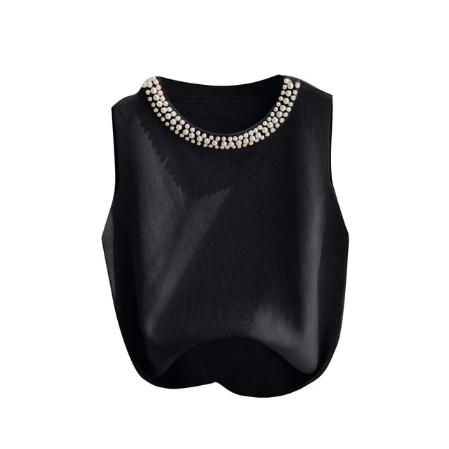 Yuyuzo Chandail Court pour Femmes Col Rond Sans Manches Hauts en Tricot Léger Extensible