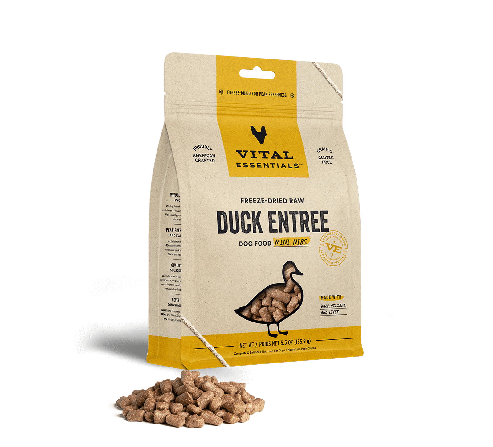 Vital Essentials Freeze Dried Dog Food, Raw Duck Mini Nibs Entree