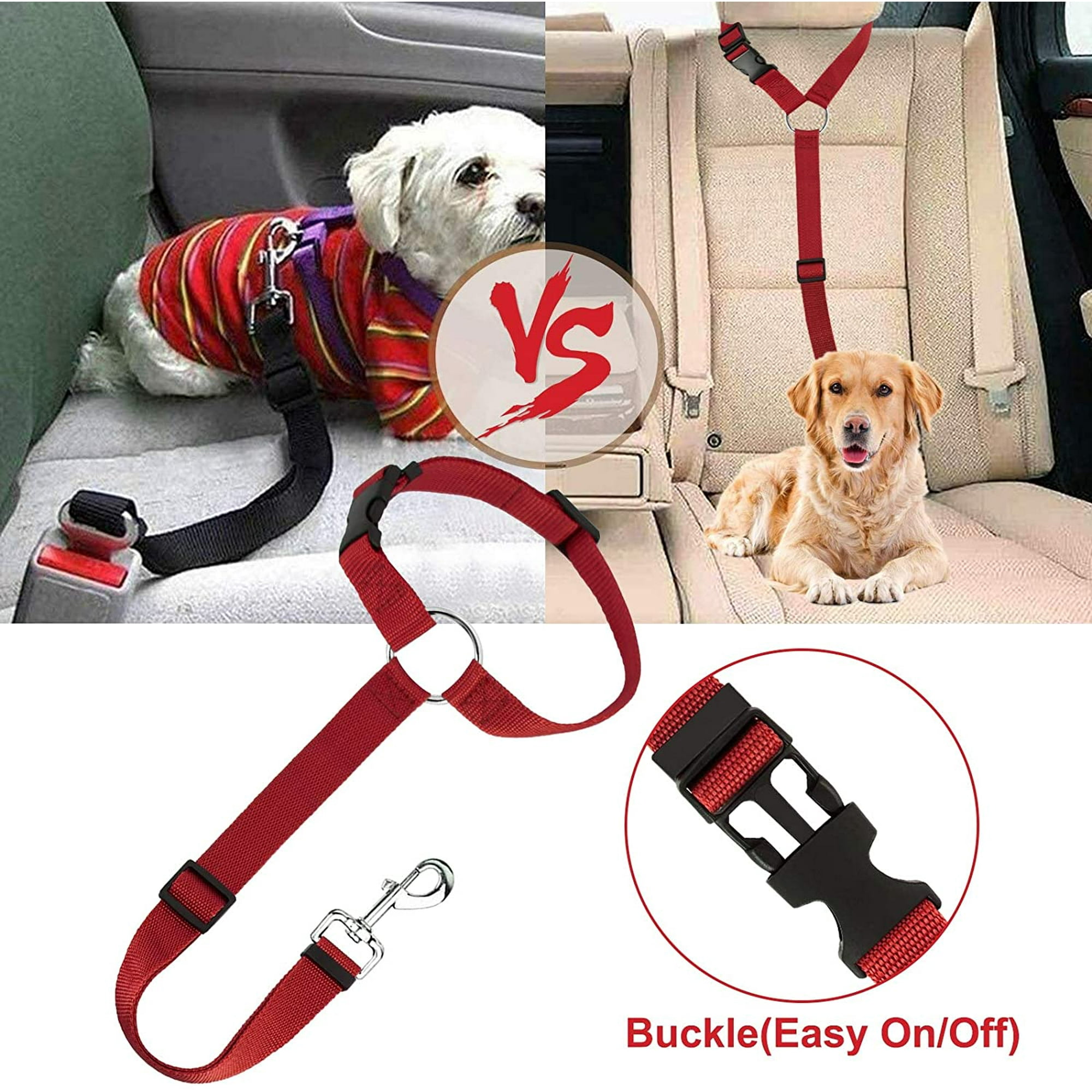 Diannasun 2 Pack Universal Dog Pet Headrest Seat Belt Adjustable Durable Dog Car Harnesses Restraint With Carabiner Dog Leadsafety Seatbelt Belt For
