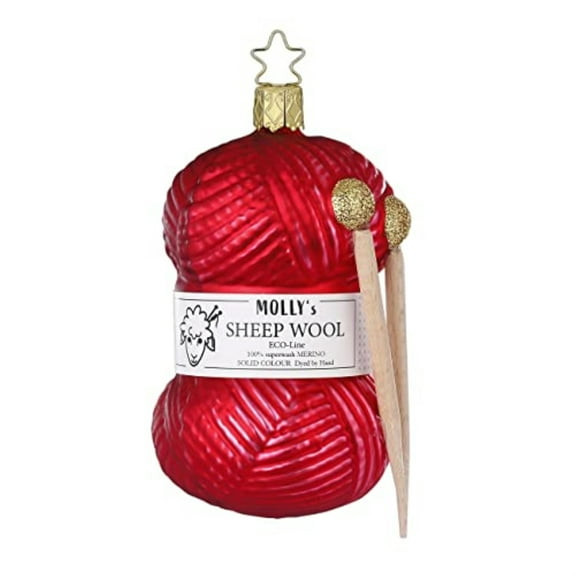 Inge Glas Red Knitting Joy Yarn German Glass Christmas Ornament FREE BOX 4.4 In