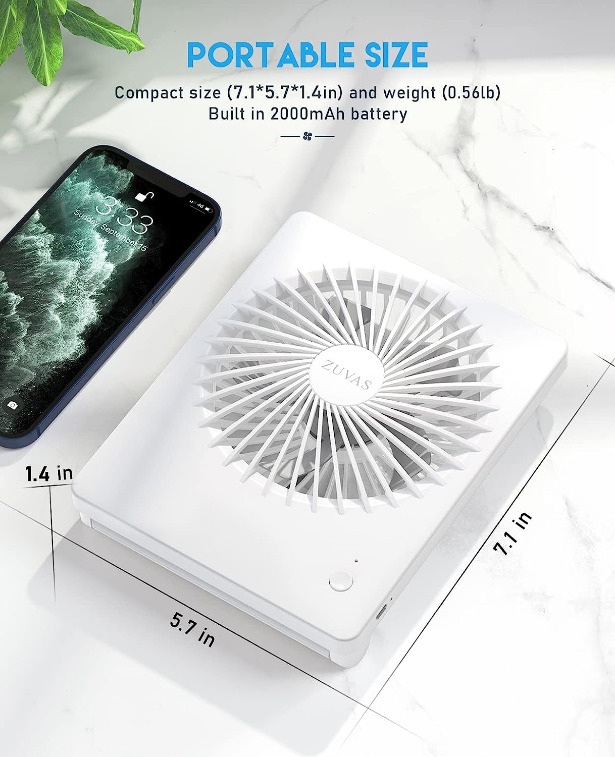 Zuvas 3 Speed Portable Rechargeable USB Fan