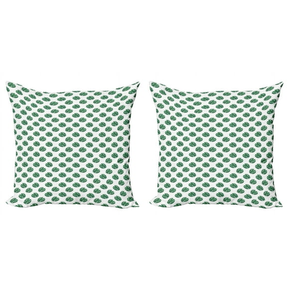 Ambesonne Aloha Throw Pillow Cover 2 Pack, Evergreen Monstera Leaf, 16", Green and White