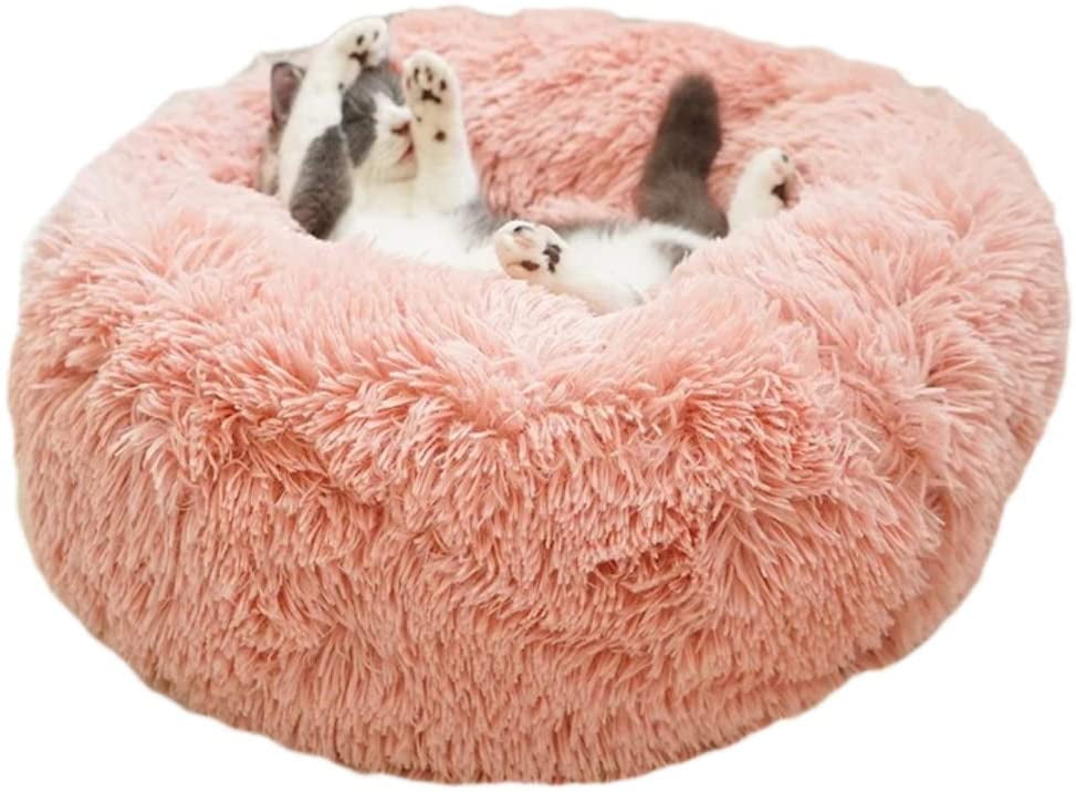 Original Cat and Dog Bed Luxury Coarse Faux Fur Donut Hugs Round Donut
