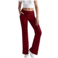 thumbnail image 1 of Ohufall Womens Trendy Pants Button Side Split Wide Leg Casual Trousers Elastic Waist Drawstring Breathable Pants, 1 of 8