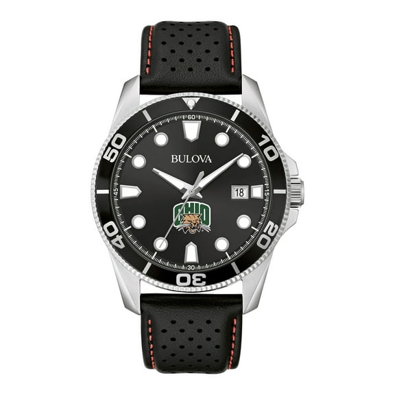 Men's Bulova Black Ohio Bobcats Corporate Collection Leather Strap Watch