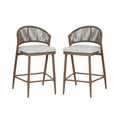 thumbnail image 3 of Amara Modern Outdoor Patio 26"H Counter Stools with Wicker Backrest, Aluminum Frame, Water-Resistant Cushion, Teak Finish, Set of 2, 3 of 10