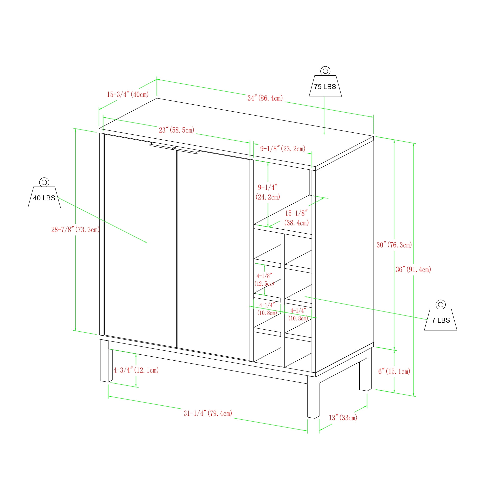 Walker Edison Bar Cabinet with Wine Storage, Teak