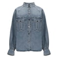thumbnail image 2 of QATAINLAV Stand Collar Denim Jacket for Women Dressy Raglan Long Sleeve Casual Outerwear Button Down Loose Fit Tops with Pockets Blue XXXL, 2 of 9