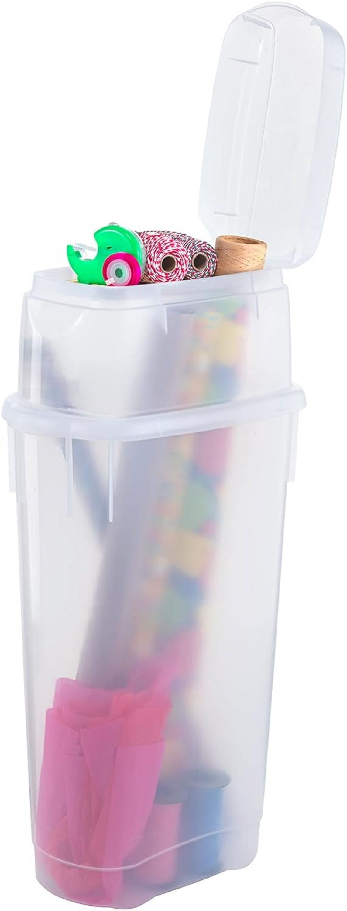 Librala Wrap N' Craft Plastic Wrapping Paper Organizer Storage Container with Top Ornament Storage Compartment for 20 Standard 30 Inch Rolls, Clear