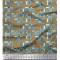 thumbnail image 1 of Soimoi Brown Georgette Viscose Fabric Camera & Dots Decor Fabric Printed Yard 42 Inch Wide, 1 of 3