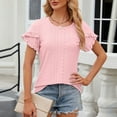 thumbnail image 2 of lulshou Women's Fashion Short Sleeve Casual T Shirts Ruffle Plain Round Neck shirt Summer Casual Loose Solid Color Basic Tunic Tshirt, 2 of 8