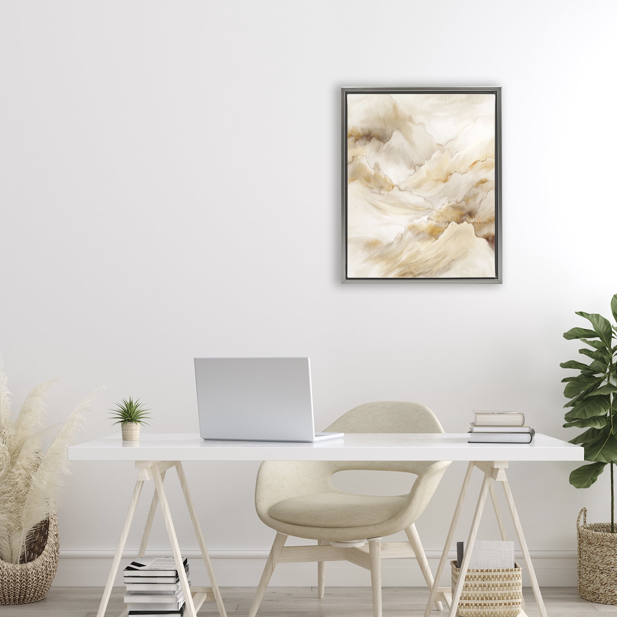 Stupell Industries Neutral Land Flow Gray Framed Floater Canvas Wall Art, design by Kim Allen