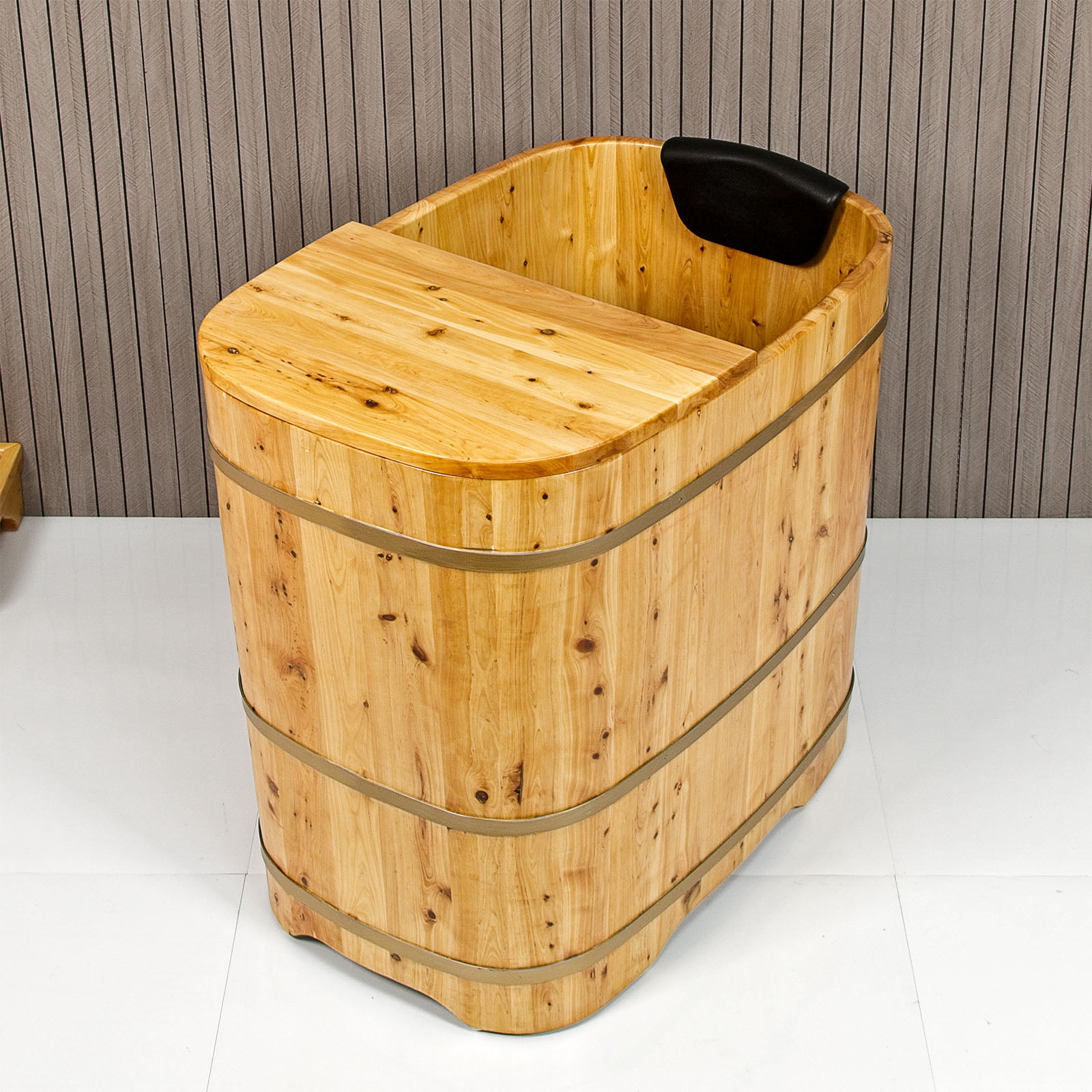JRYTIN  34” Handcrafted Cedar Wood Japanese Soaking Tub with Lid Deep Soaking Experience Portable Square Freestanding Wood Tub
