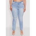 thumbnail image 4 of Women's Plus Size Trendy High Waisted Distressed Whiskered Jeans, 4 of 5