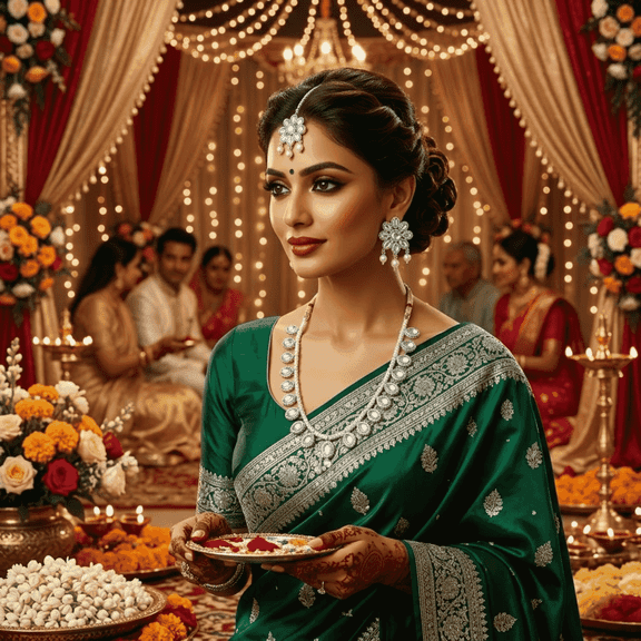 Elegant Women’s - Kundan Necklace Set with Floral Pendant & Matching Earrings – Traditional Ethnic Jewelry
