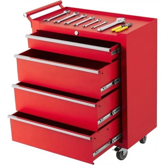 Yiwa Coffre à Outils Portable à 4 Tiroirs, Armoire de Rangement Roulante Robuste avec Serrure et Doublures de Tiroir