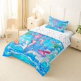 thumbnail image 2 of Castle Fairy Cute Cartoon Summer Surf Girl Twin Comforter Sets 2pcs,Shark Palm Bubble Kids Beach Art Bedding Set,Bright Cyan,Reversible,1 Comforter and 1 Pillowcase, 2 of 6