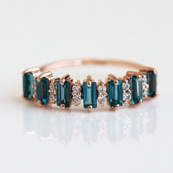 London Blue Topaz Wedding Band, Women full Eternity Band, Rose Gold Wedding Band, Topaz Stacking Band, Anniversary Ring, Valentine Gift Ring