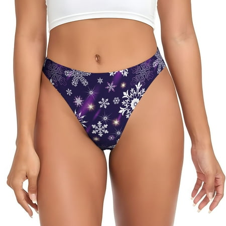 Qokaie Christmas Purple Snowflakes Printed Women s Cotton Thong Underwear  Sexy Breathable Panties G-string-X-Large