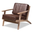 thumbnail image 2 of Baxton Studio Sigrid Mid-Century Modern Dark Brown Faux Leather Effect Fabric Upholstered Antique Oak Finished Wood Armchair, 2 of 9