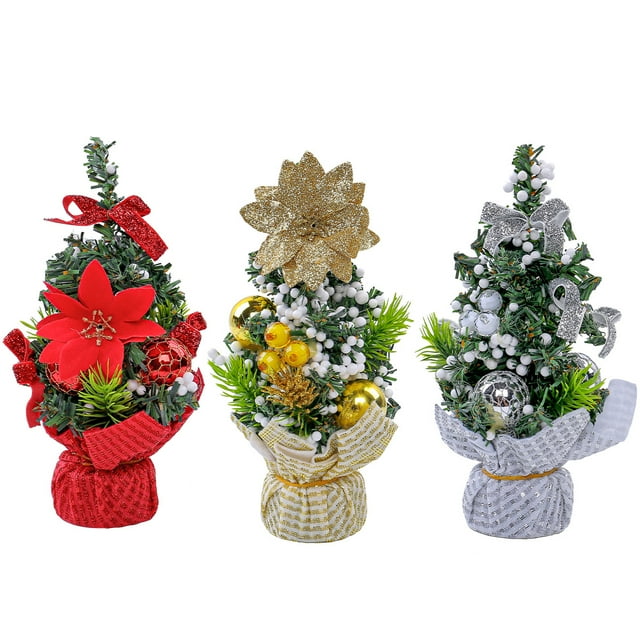3 piezas de decoración para árbol de Navidad, 21 cm, mini árbol, adorno de mesa, decoración pequeña para mesa, suministro navideño, diseño extraíble