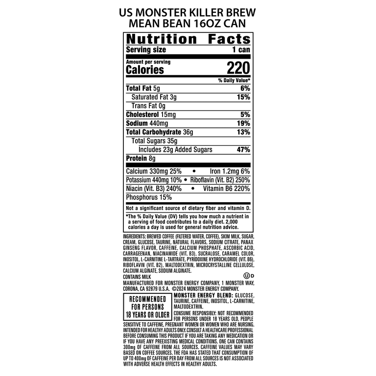 Java Monster Mean Bean Killer Brew Energy Drink, 15 fl oz Cans, 12 Pack photo 3