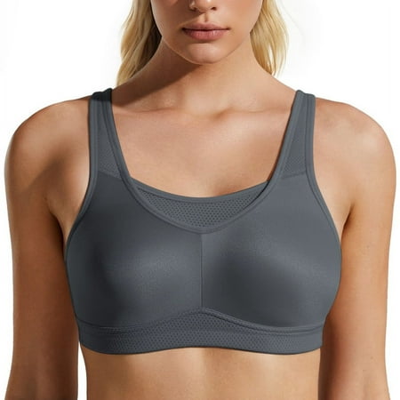 Wingslove High Impact Sports Bras for Women Seamless Full Coverage Non Padded High Neck Woukout Bra(Grey 42C)