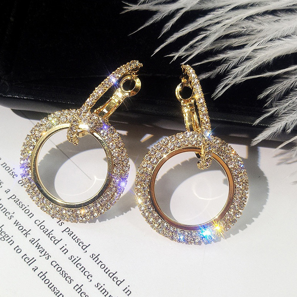 Kayannuo Gifts For Women Back to School Clearance New Fashion Luxury Round Diamond Earrings Women Silver Gold Rosegold Glitter Stu Christmas Gifts - image 1 of 3
