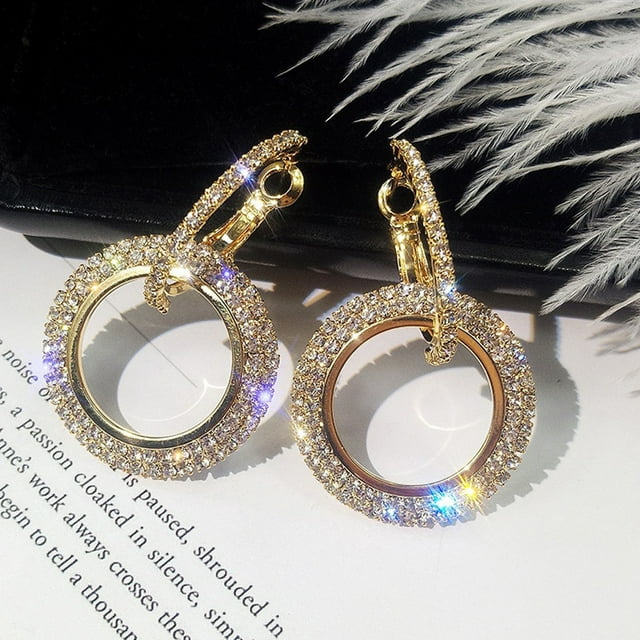 Kayannuo Gifts For Women Back to School Clearance New Fashion Luxury Round Diamond Earrings Women Silver Gold Rosegold Glitter Stu Christmas Gifts