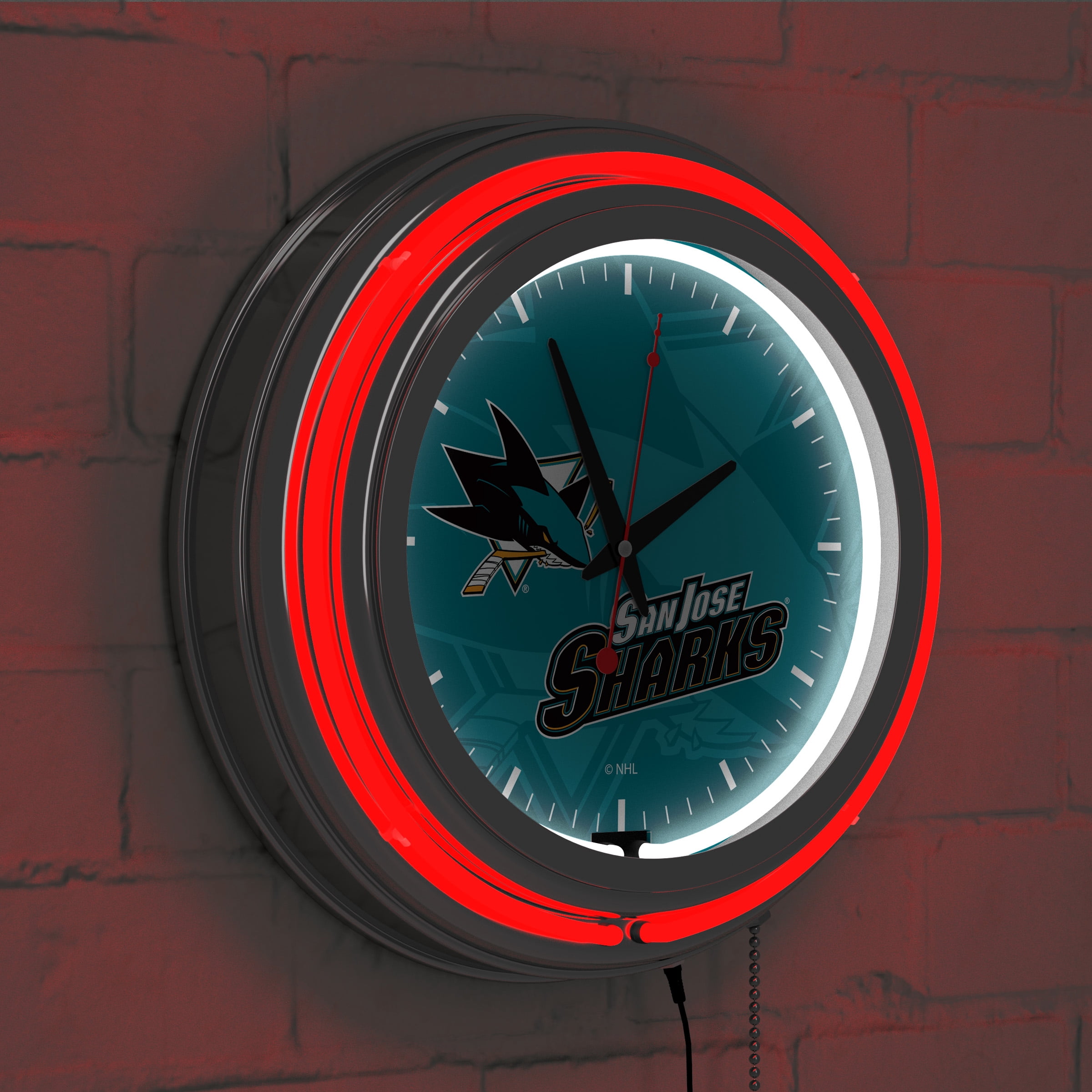 San Jose Sharks Watermark Retro Neon Analog Wall Clock with Pull Chain