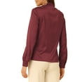 thumbnail image 3 of INSPIRAR CHIC Blusa de satén de manga larga con cuello de lazo para mujer en color burdeos, 3 of 5