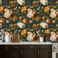 thumbnail image 2 of Boho Peel and Stick Wallpaper Vintage Floral Orange White Pink Flowers Dark Green Contact Paper 17.7in x 9.8ft Wallpaper Removable Self Adhesive Wall Paper for Bedroom, 2 of 8