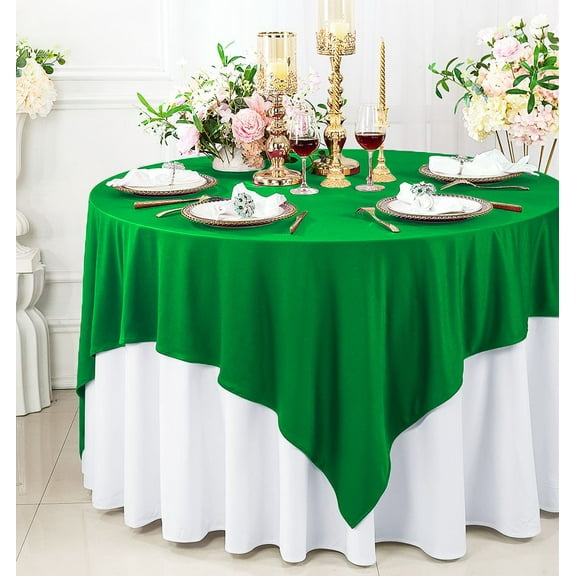 Wedding Linens Inc. 72"x72" Square Scuba Wrinkle Free Polyester Linen Table Overlay Topper - Emerald Green
