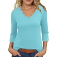 thumbnail image 2 of WHEANG Womens Plus Size Long Sleeve T-Shirts Trendy Casual Scallop Trim V Neck Tunic Tops Curvy Loose Fit Blouse Tees Womens Tops Shirts Summer Tees Outfits Clothes Size XXL Blue, 2 of 4