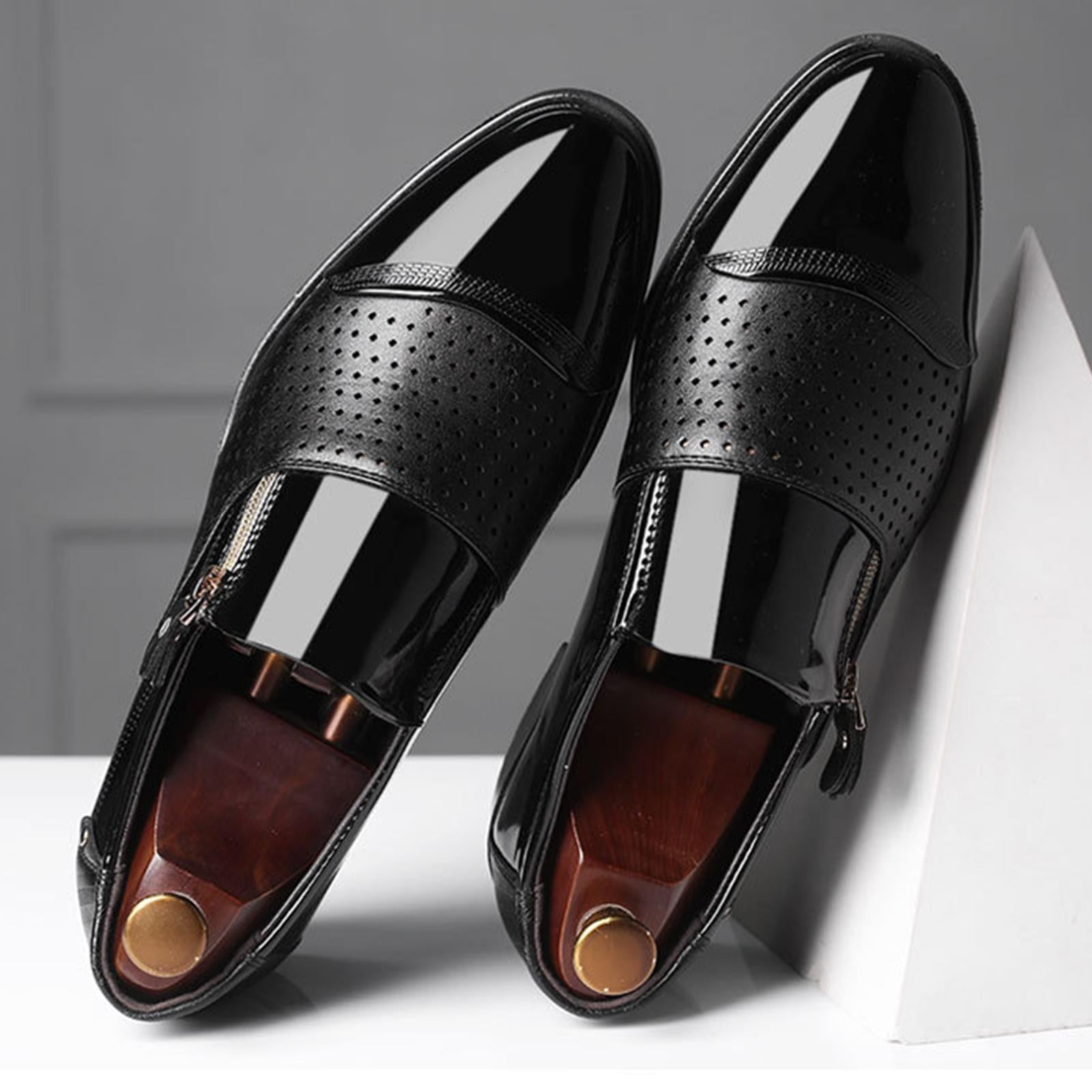 Men Formal Shoes Round Pointed Toe Men Dress Shoes for Office Wedding with Holes 41