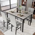 thumbnail image 4 of 4-Person Dining Set: Modern Marble-Effect Dining Table with 4 PU Leather Upholstered Chairs. Kitchen dining furniture suitable for kitchens, dining rooms, and apartments., 4 of 7