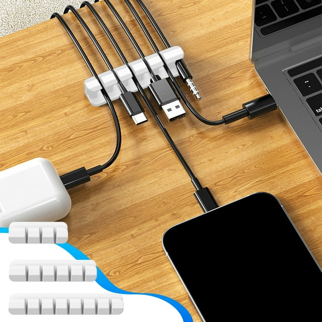 Organizador de Cables de Silicona para Escritorio, Juego de Tres Piezas | Soporte para Cables con Múltiples Orificios y Adhesivo Sin Perforaciones | Silicona Flexible, Antideslizante y de Grado Alime