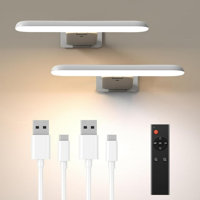 ADEN-2 Pack Picture Lights Battery Operated with Remote, Rechargeable Picture Lights for Wall, 3CCT&Brightness Dimmable,300 LM, Sticker/Screw Installation, Art Light for Gallery, Artwork-White