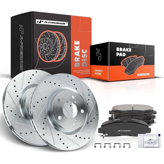 A-Premium 12.60 inch (320mm) Front Drilled and Slotted Disc Brake Rotors   Ceramic Pads Kit Compatible with Select Acura TL 2009-2014, 3.5L 3.7L