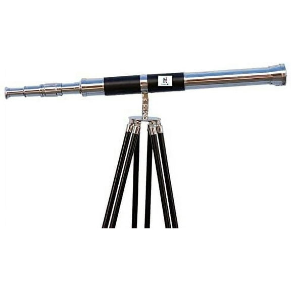 NauticalMart Floor Standing Chrome - Leather Admiral Telescope 60" - Nautical Telescope - Decorative Telescope