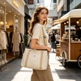 thumbnail image 6 of Women Large Capacity Tote Bag, Multi Pocket Dual Carry Handle Adjustable Crossbody Strap for Work Commute Travel Shopping Daily Handbag,(14.17×10.62×5.11 Inch White), 6 of 6