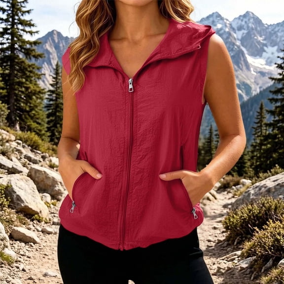 Women's Lightweight Hooded Vest – UPF Sun Protection Sleeveless Jacket – Breathable Outdoor Zip-Up Top for Hiking, Travel & Walking – Loose Fit Casual Layering Piece – Sizes M-XXXXL