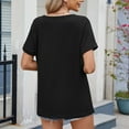 thumbnail image 4 of Women's Short Sleeve T-Shirts Cotton V-Neck Solid Color Tunic Tops Casual Tee Cute Summer Tshirts (M, Black), 4 of 4