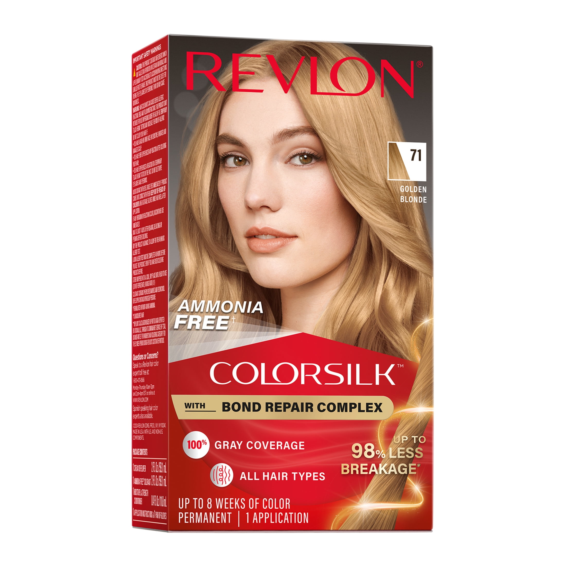 (3 pack) Revlon ColorSilk Permanent Hair Color, Bond Repair Complex, 71 Golden Blonde, 1 pack