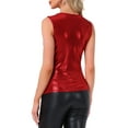 thumbnail image 3 of INSPIRE CHIC Metallic Wrap Top for Women's Party Club Sleeveless V Neck Lightweight Ruched Tank Tops M Red, 3 of 5