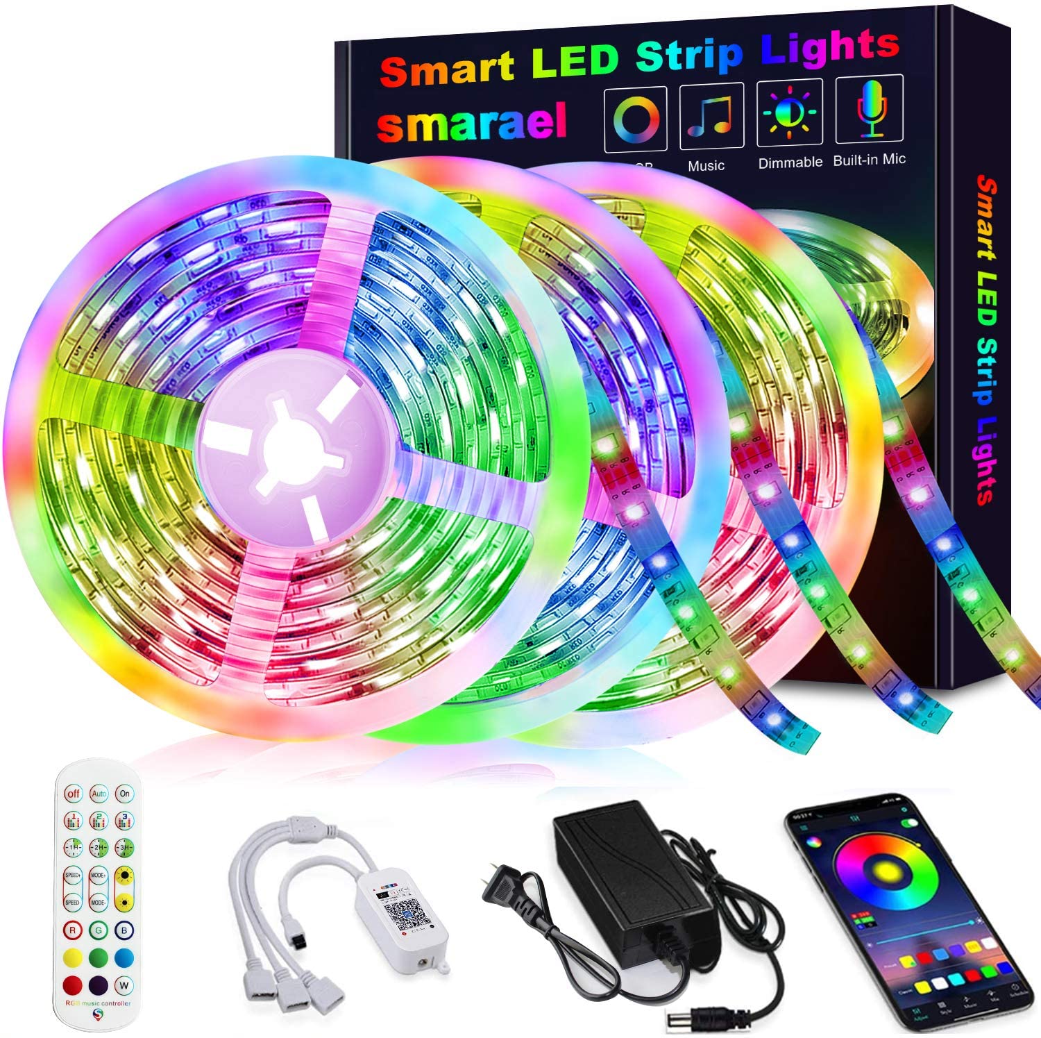 Yard,Party Home Decoration Led Lights for Bedroom,Led Strip Lights 50ft with 40 Keys Remote Lights and Bluetooth App Control,Music Sync RGB Color Changing for Kitchen 