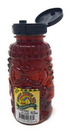 Rainbow Bees Macadamia Honey- Pure Raw Hawaiian Honey in Tiki Bottle