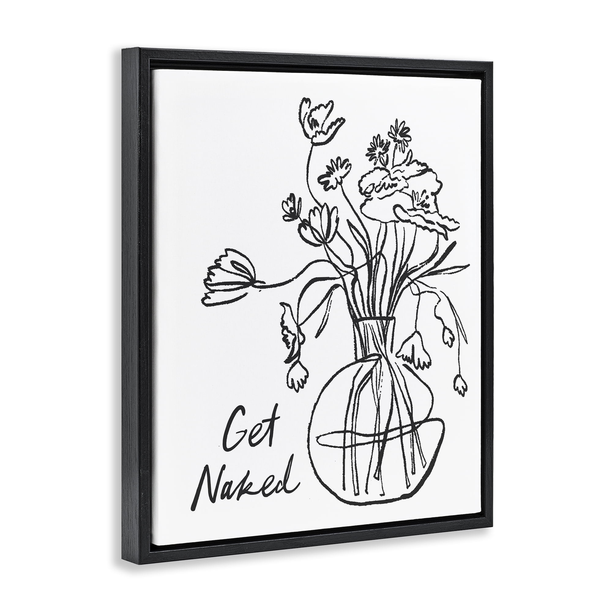 Stupell Industries Get Naked Flower Contour Black Framed Floater Canvas Wall Art, design by Lettered and Lined