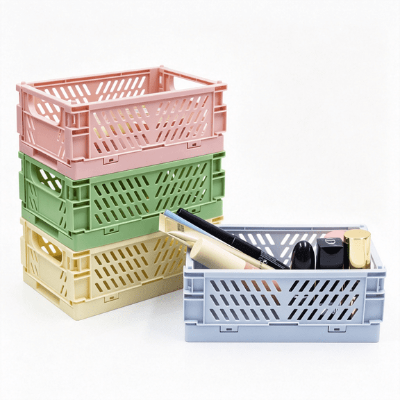 HBMYN 4 Pack Mini Foldable Plastic Small Baskets for Organizing and Storage, Collapsible Storage Crate for Home Bedroom Office Classroom Drawer Organizers (5.9x3.9x2.2in) Mini Size