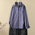 thumbnail image 2 of Womens Cotton Button Down Shirt 2024 Fall Casual Long Sleeve Solid Color Shirts Loose Work Tops with Pockets, 2 of 4